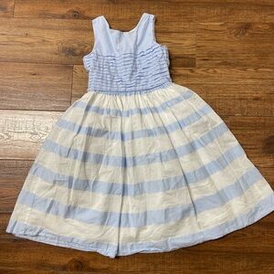 Jacadi girl's dress ruched bodice white light blue striped skirt 8y Party Formal